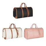 2-in-1 Foldable PU Leather Travel Bag, Convertible Suitcase, Travel Garment Bag for Women White - Top-Down View