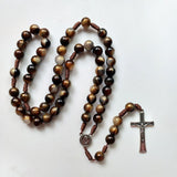 Crucifix Rosary Beads Necklace Medal Chain Pendant Necklace Brown Acrylic Beads Long Chain Pray Jewelry Gift - 45-Degree Angle