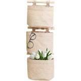 Hanging Storage Bag with Pockets 3 Layers Cotton Linen Canvas Hanging Storage Bag on Wall Door Organizer for Bedroom Bathroom