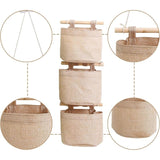 Hanging Storage Bag with Pockets 3 Layers Cotton Linen Canvas Hanging Storage Bag on Wall Door Organizer for Bedroom Bathroom - Front View
