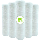 Set of 5 Spiral Water Filter Cartridges Anti-Sediment 10 Inch 254 mm - Compatible with 10 Inch Filters Made in France 5 Microns - Front View