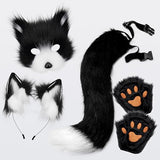 Plush mask with fox tail and ears set, cat tail fox costume cosplay costume with cat ears and paw gloves halloween cosplay brown High quality () brown