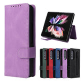 Full Protective Magnetic Leather Case Compatible with Samsung Galaxy Z Fold 3 with Card Slot Stand. Blue - Front View