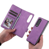 Full Protective Magnetic Leather Case Compatible with Samsung Galaxy Z Fold 3 with Card Slot Stand. Blue