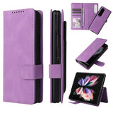 Full Protective Magnetic Leather Case Compatible with Samsung Galaxy Z Fold 3 with Card Slot Stand. Blue - Top-Down View