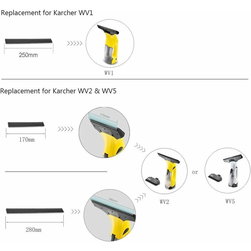 2pcs 280mm Window Washer Replacement Blade Window Cleaning Blade Squeegee Accessories Refill Replacement for Karcher WV2 WV5