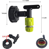 1000L Plastic Tank Faucet with Garden Hose Connector, IBC Tank Faucet Adapter, 3/4 Inch Thread Connection for Rainwater Collector, Fuel Tank - Front View