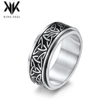 Nordic Norwegian Viking Triangle Knot Rotatable Titanium Steel Ring for Men and Women Relaxing Finger Ring Hand Forged - Front View