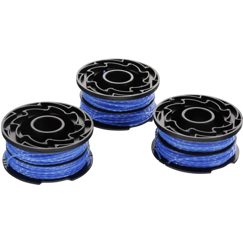 BLACK+DECKER 3-pack Replacement Spools for Trimmers, Reflex Plus Self-Unwinding Spool, 3 x 12 m Nylon Line, ⌀1.5 mm Line, A6441X3-XJ Blue