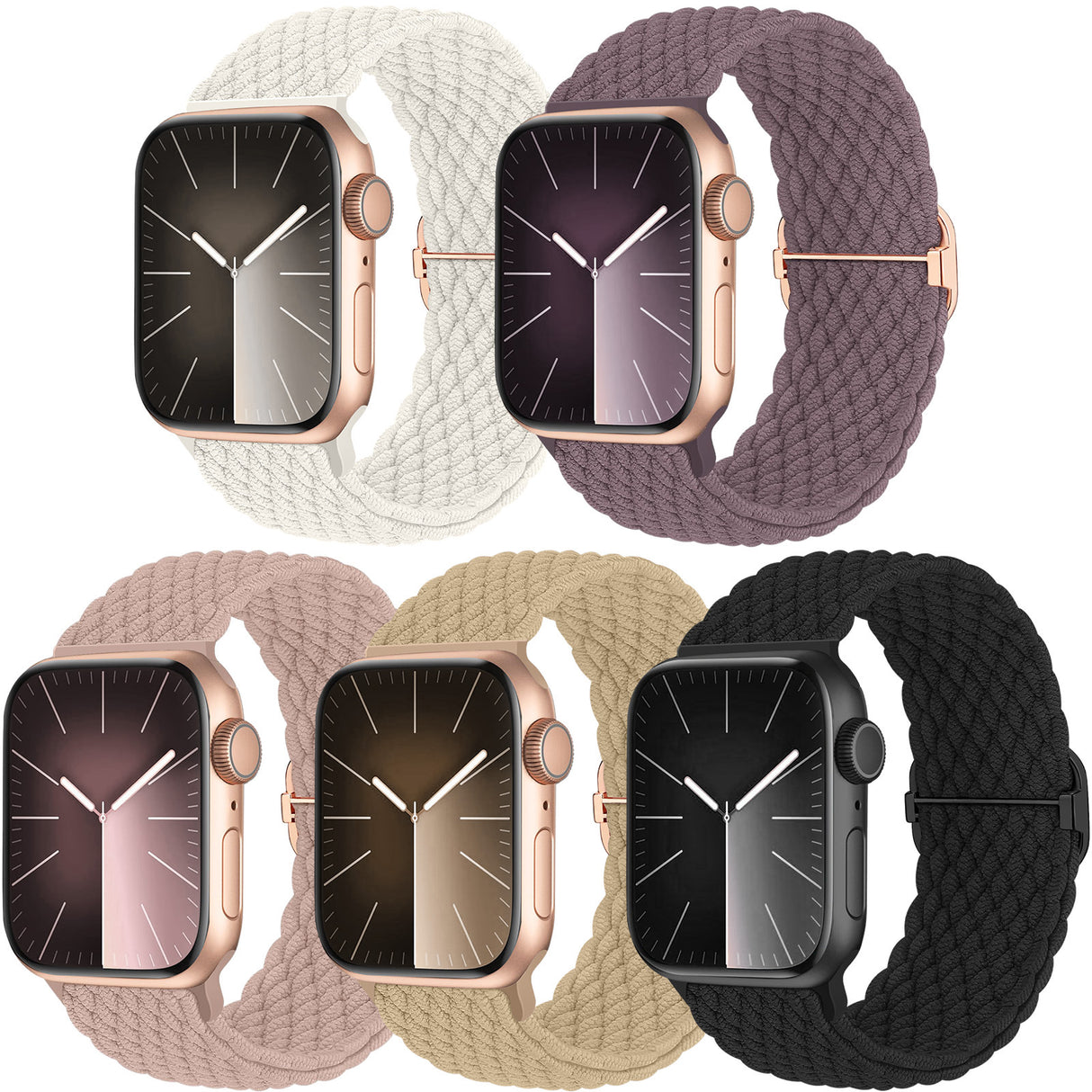 5-Pack Woven Solo Loop Band Compatible with Apple Watch Band 40mm, 38mm, 41mm for Women and Men, Adjustable Nylon Elastic Sport Band BB 38/40/41mm