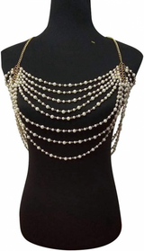 Sexy Body Chain, Multi-layer Pearl Necklace for Back, Waist, Beach Bikini, Fashion, Backless Dress, Strap, Bridal Jewelry (Gold)