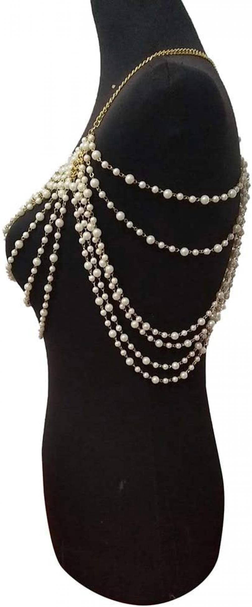 Sexy Body Chain, Multi-layer Pearl Necklace for Back, Waist, Beach Bikini, Fashion, Backless Dress, Strap, Bridal Jewelry (Gold)