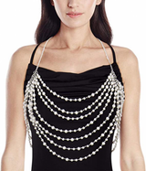 Sexy Body Chain, Multi-layer Pearl Necklace for Back, Waist, Beach Bikini, Fashion, Backless Dress, Strap, Bridal Jewelry (Gold) - 45-Degree Angle
