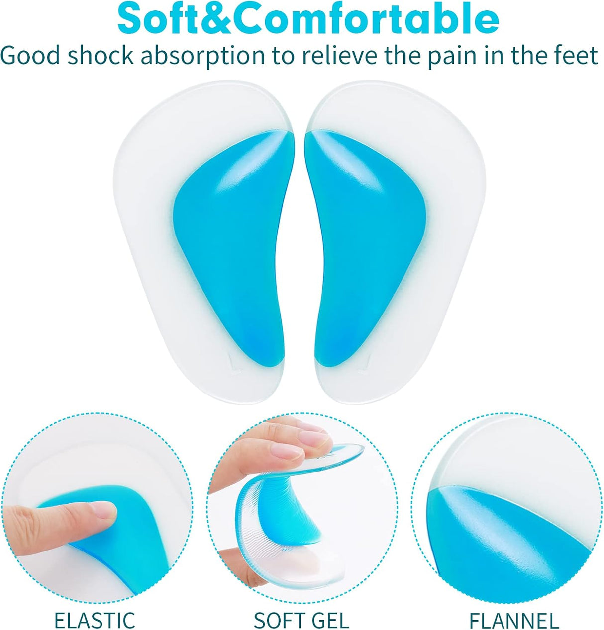 Pairs Orthopedic Gel Insoles for Arch Support, Orthopedic Silicone Arch Support, Plantar Fasciitis Gel Shoes