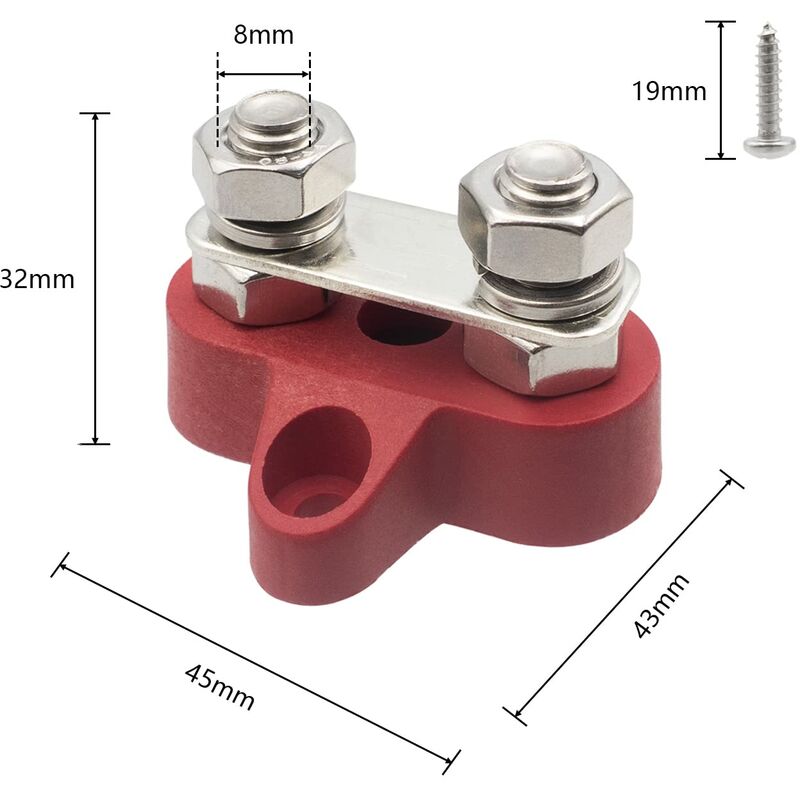 Busbar Terminal Block Battery Power Ground Terminal Block M8 Dual Pins 5/16\" Heavy Duty Terminals for Boat, RV and Solar Trucks - Black & Red