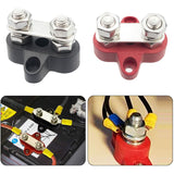 Busbar Terminal Block Battery Power Ground Terminal Block M8 Dual Pins 5/16\" Heavy Duty Terminals for Boat, RV and Solar Trucks - Black & Red