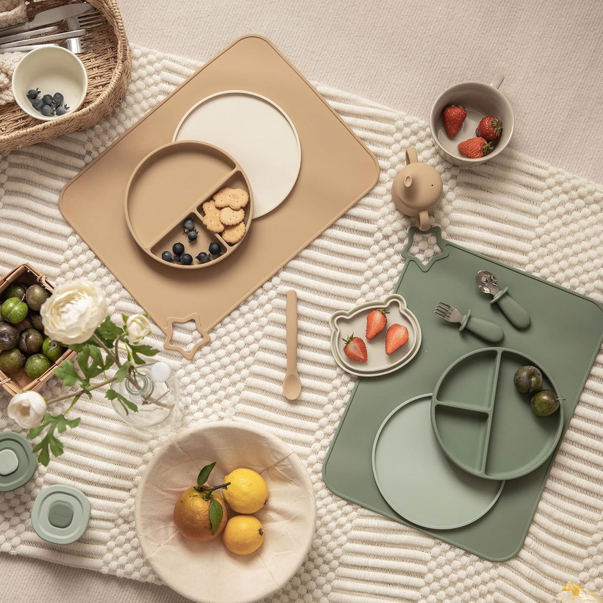 Moonkie Silicone Baby Placemat, 2-Pack | Non-Slip Design, BPA-Free | Washable Placemats for Kids (Light Mauve/Skin Tones) Light Mauve/Skin Tones