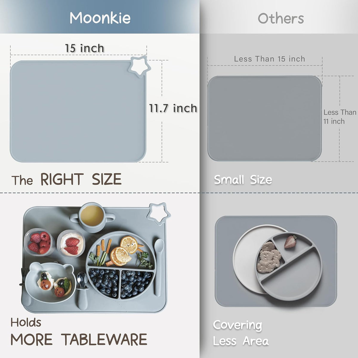 Moonkie Silicone Baby Placemat, 2-Pack | Non-Slip Design, BPA-Free | Washable Placemats for Kids (Light Mauve/Skin Tones) Light Mauve/Skin Tones