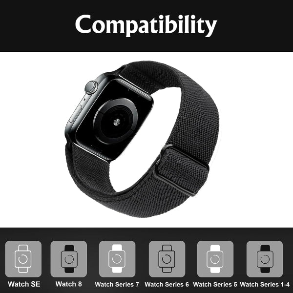 Stretchy Watch Strap Compatible with Apple Watch Band 41mm 40mm 38mm Comfortable Adjustable Sports Band for Women Men - Black_max