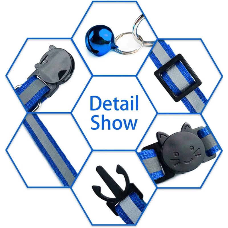 6X Adjustable Reflective Collars for Cats and Puppies with Bell and Safety Buckle, Cute Multicolor Pet Accessories
