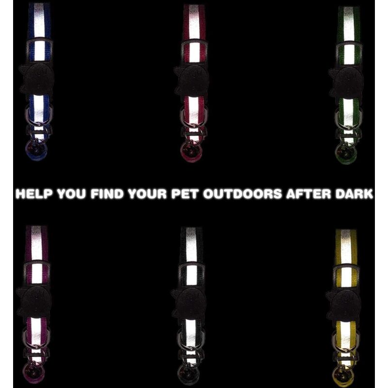 6X Adjustable Reflective Collars for Cats and Puppies with Bell and Safety Buckle, Cute Multicolor Pet Accessories