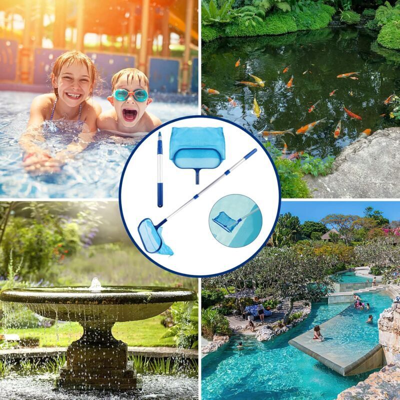Pool Leaf Skimmer with Telescopic Handle, Fine Mesh Net, Pool Cleaning Tool