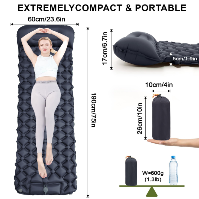 Self-Inflating Camping Mattress: Thick Lightweight Single Camping Mattress Inflatable and Attachable Double Camping Mat and Compact Inflatable Olive Green