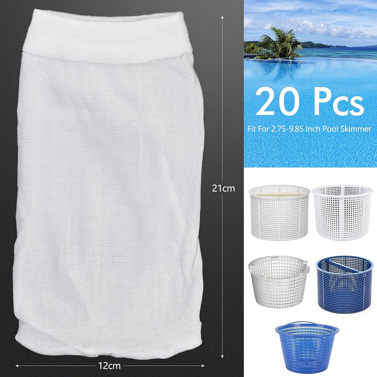 20pcs Pool Skimmer Socks, Pool Filter Socks for Above Ground Pool Skimmer to Catch Leaves, Protect the Pool and Clean It