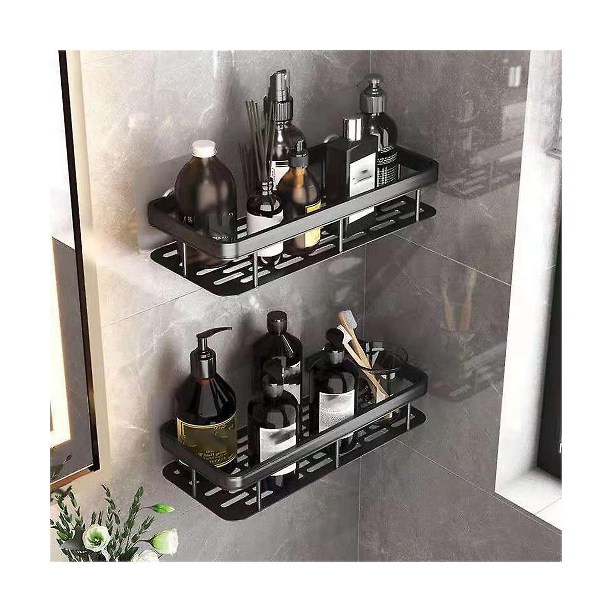 2pcs Bathroom Shelf No Drilling Wall Mount Corner Shelf Shower Storage Bracket Toilet Makeup Organization
