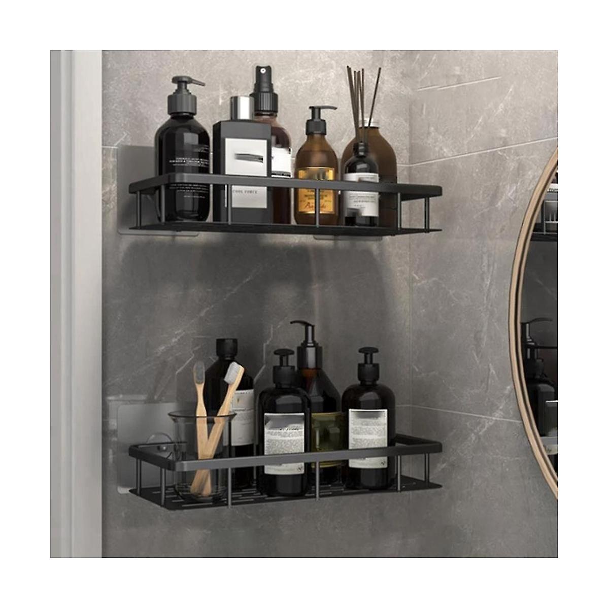 2pcs Bathroom Shelf No Drilling Wall Mount Corner Shelf Shower Storage Bracket Toilet Makeup Organization