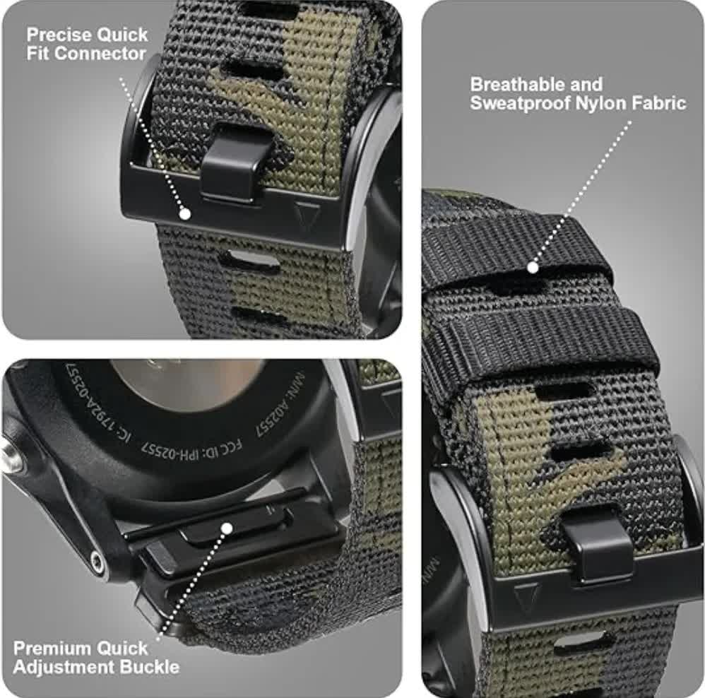 26mm Military Nylon Strap for GARMIN Fenix 7X Pro / 6X Soft Durable Replacement Strap Army Green Army green