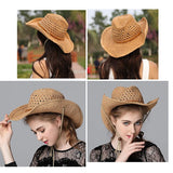 Straw Cowboy Hat Wide Brim Sun Hat Cowgirl Summer Panama - Front View