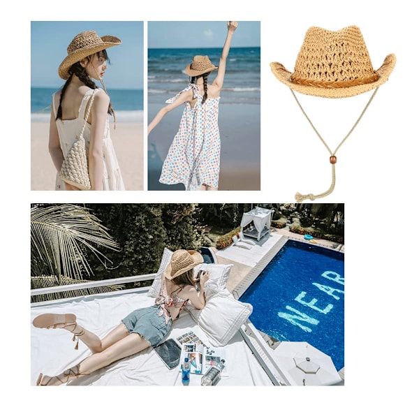 Straw Cowboy Hat Wide Brim Sun Hat Cowgirl Summer Panama