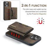 High-quality magnetic iPhone case with card pocket, magnetic split mobile phone case Combination-Coffee Combination-Coffee Combination-Coffee IP16 Pro - Side View