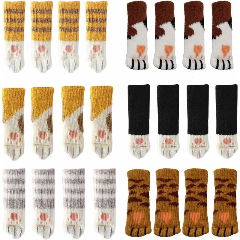 24 Cute Cat Foot Chair Socks Chair Leg Protectors Floor Protectors Anti-Scratch Anti-Sound 24 PCS (6 sets)