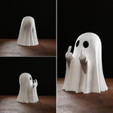 Ghost with Middle Finger, Resin Statue, Cheeky Halloween Ghost Figure, Funny Halloween Ghost Ornament, 2024 New Scary Ghost Sculpture - Front View