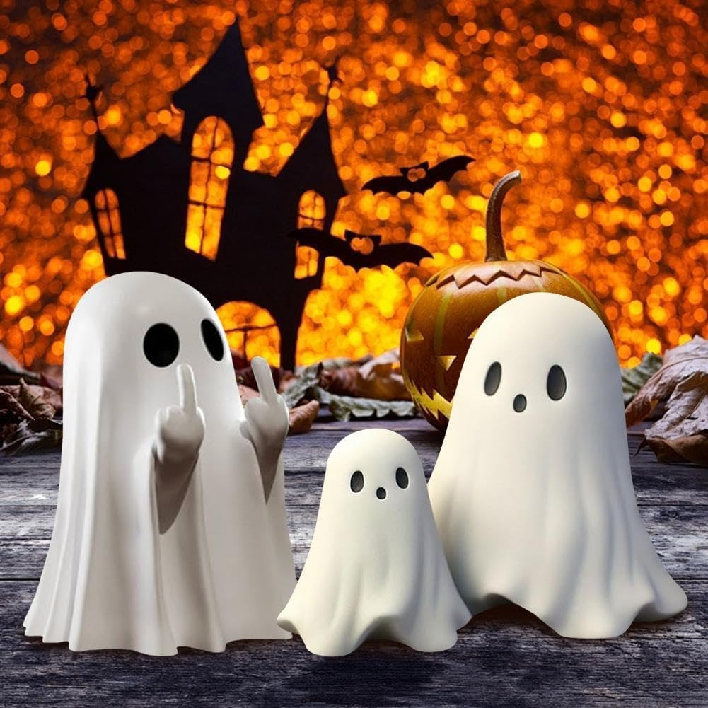 Ghost with Middle Finger, Resin Statue, Cheeky Halloween Ghost Figure, Funny Halloween Ghost Ornament, 2024 New Scary Ghost Sculpture