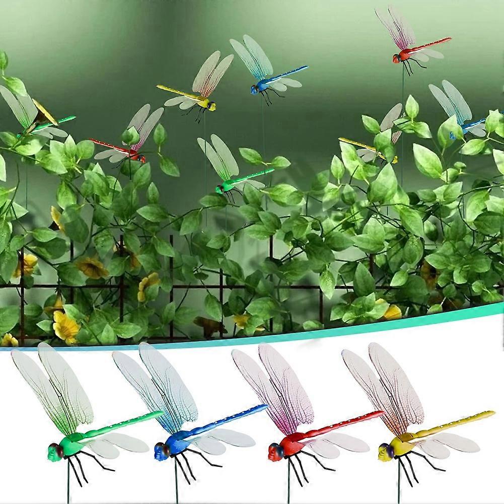 12pcs Artificial Dragonfly Clips for Outdoor Use 3D Dragonfly Decor Gardening, 3D Dragonfly Garden Decorative Clips [DB] As Shown