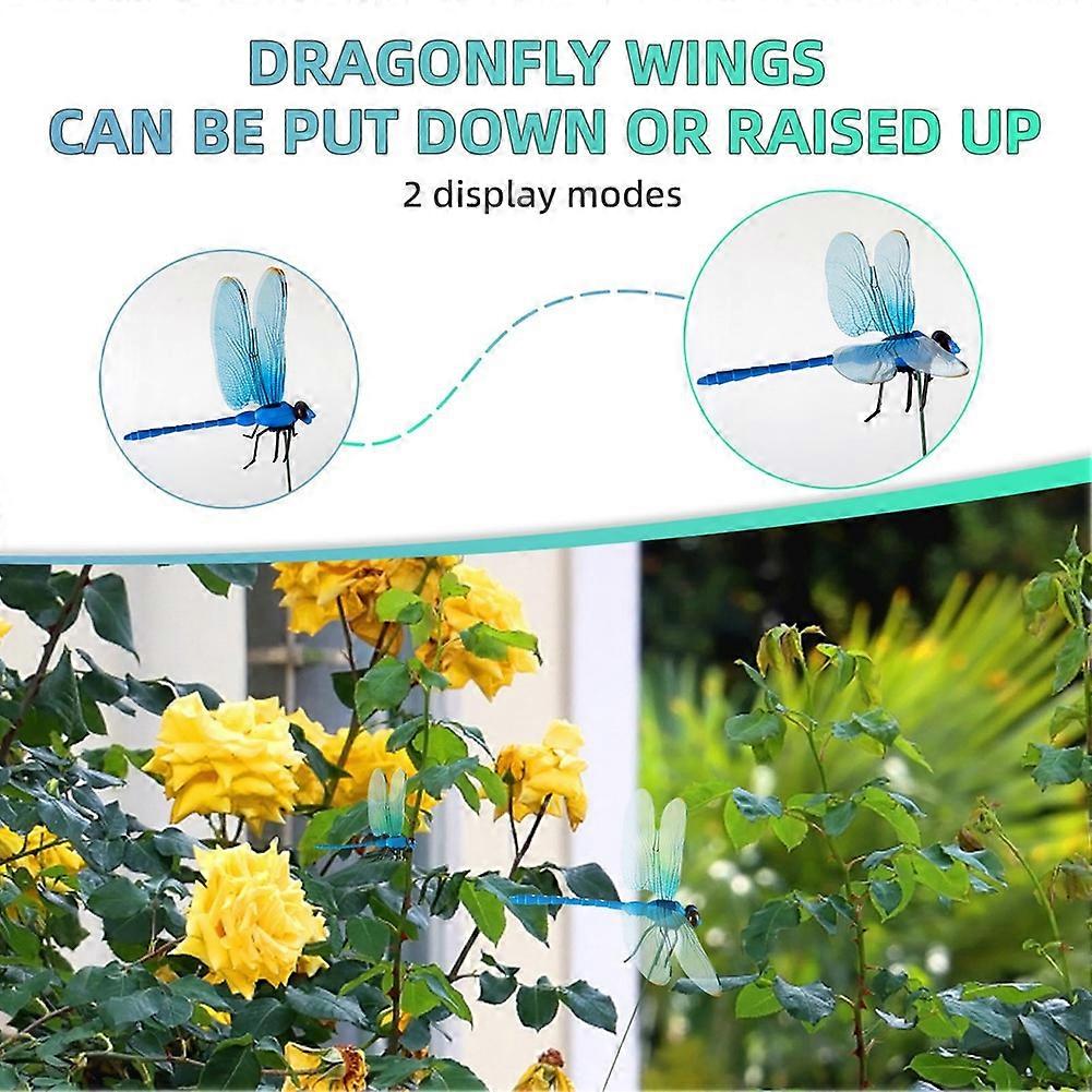 12pcs Artificial Dragonfly Clips for Outdoor Use 3D Dragonfly Decor Gardening, 3D Dragonfly Garden Decorative Clips [DB] As Shown