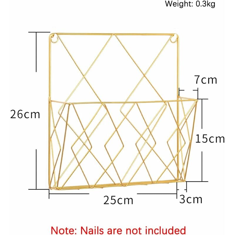 Metal Wall Mounted Newspaper Rack, Magazine Storage Organizer - Gold, Compatible with Standard Sizes