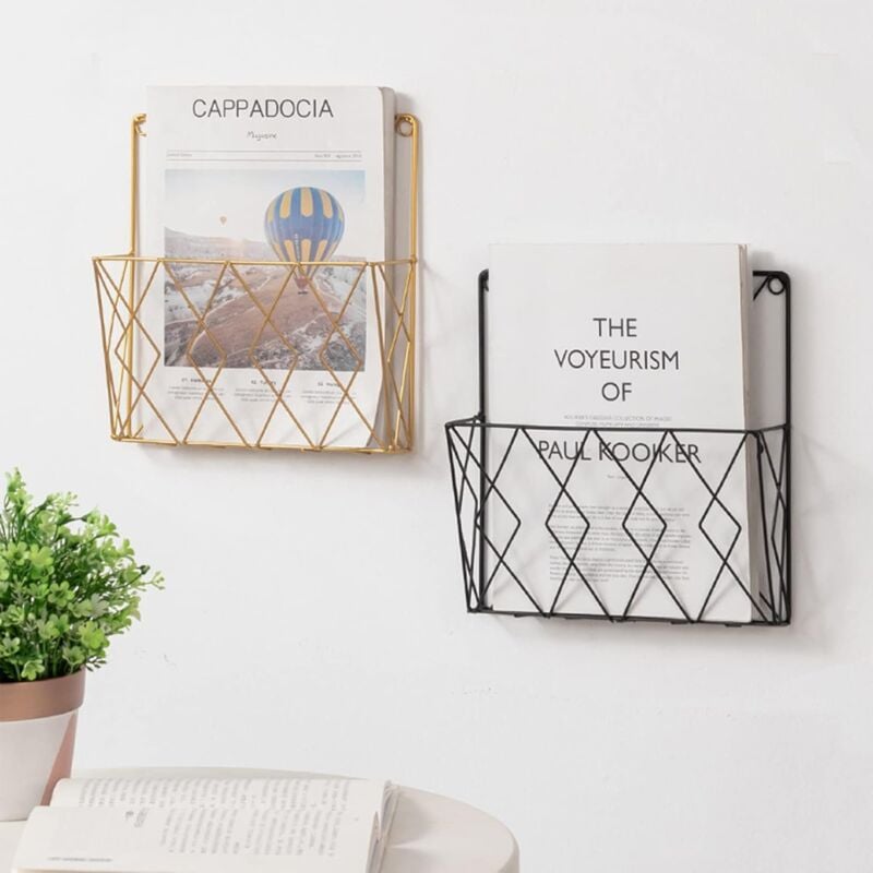 Metal Wall Mounted Newspaper Rack, Magazine Storage Organizer - Gold, Compatible with Standard Sizes