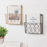 Metal Wall Mounted Newspaper Rack, Magazine Storage Organizer - Gold, Compatible with Standard Sizes - Side View