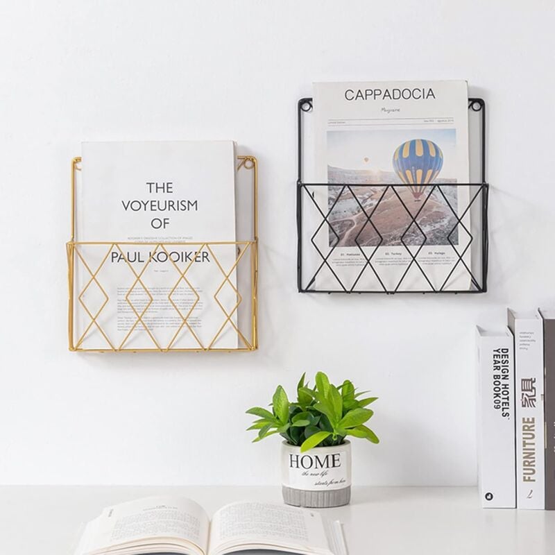 Metal Wall Mounted Newspaper Rack, Magazine Storage Organizer - Gold, Compatible with Standard Sizes