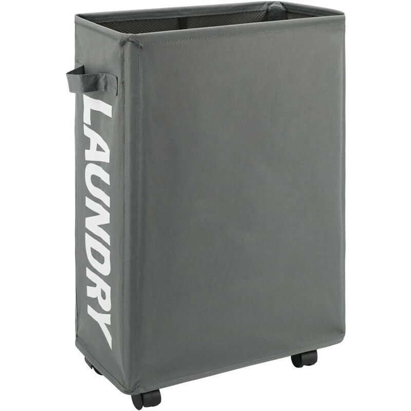 22\" Narrow Rolling Laundry Hamper with Handle and Wheels, Collapsible Laundry Hamper, Foldable Laundry Sorter and Organizer, Large Storage Basket (Gray)