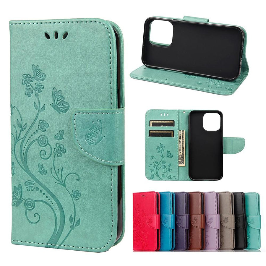 Butterfly Floral Wallet Case for iPhone 13 - Green Green Green