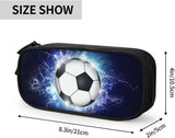 Blue sports pencil case with soccer motif, spacious and durable pencil case with zippers, soccer pencil case Soccer Blue Soccer Blue - Side View