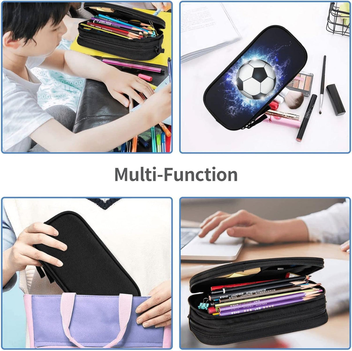 Blue sports pencil case with soccer motif, spacious and durable pencil case with zippers, soccer pencil case Soccer Blue Soccer Blue
