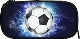 Blue sports pencil case with soccer motif, spacious and durable pencil case with zippers, soccer pencil case Soccer Blue Soccer Blue - Close-Up Angle