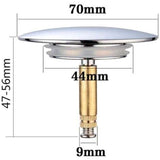 Universal Bathtub Stopper Ø70mm, Adjustable Height, Double Seal, Chrome Brass, Stainless, Compatible with Most Sinks & Bathtubs - Front View