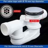 Universal Bathtub Stopper Ø70mm, Adjustable Height, Double Seal, Chrome Brass, Stainless, Compatible with Most Sinks & Bathtubs - 45-Degree Angle